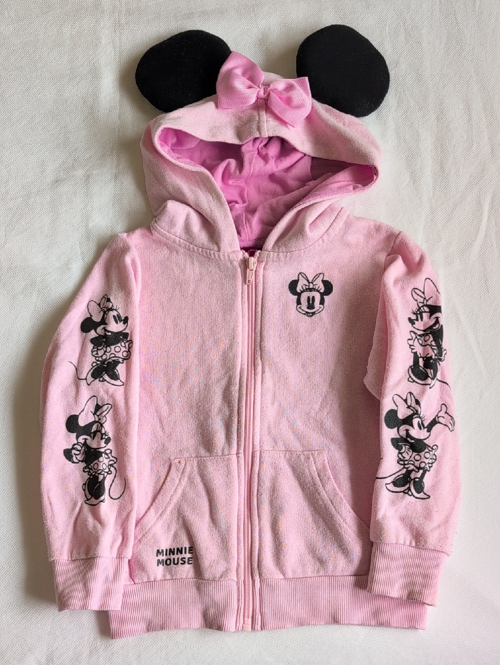 disney junior minnie mouse zip-up hoodie sweatshirt with ears & bow pink girls 5